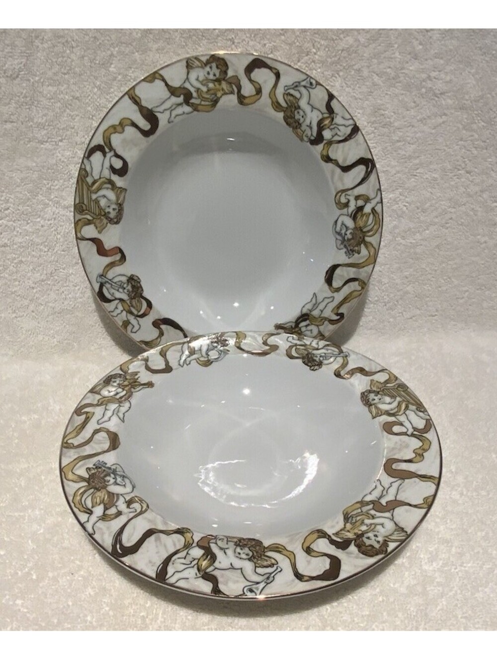 Vintage American Atelier Heavenly Host Decorated Rim - Set of 2 Soup/Salad Bowls